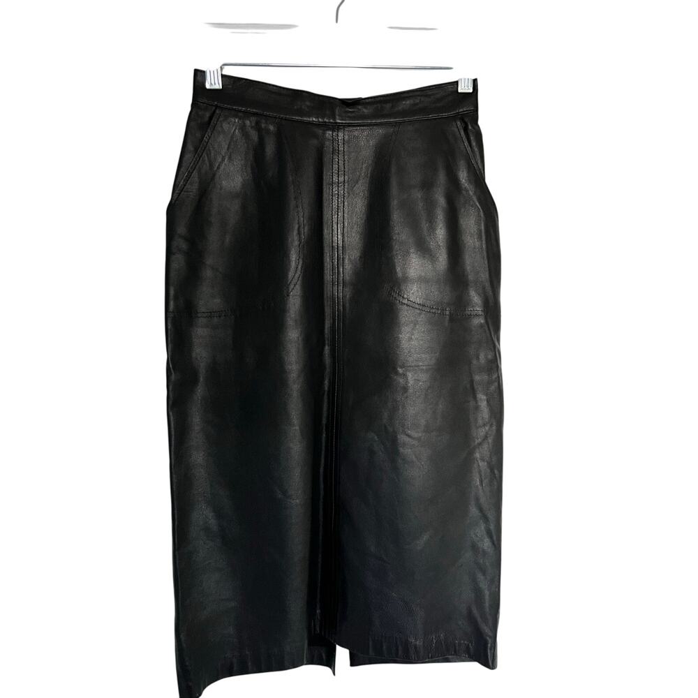 ItalModa Vintage Leather Black Pencil Skirt Sz XS